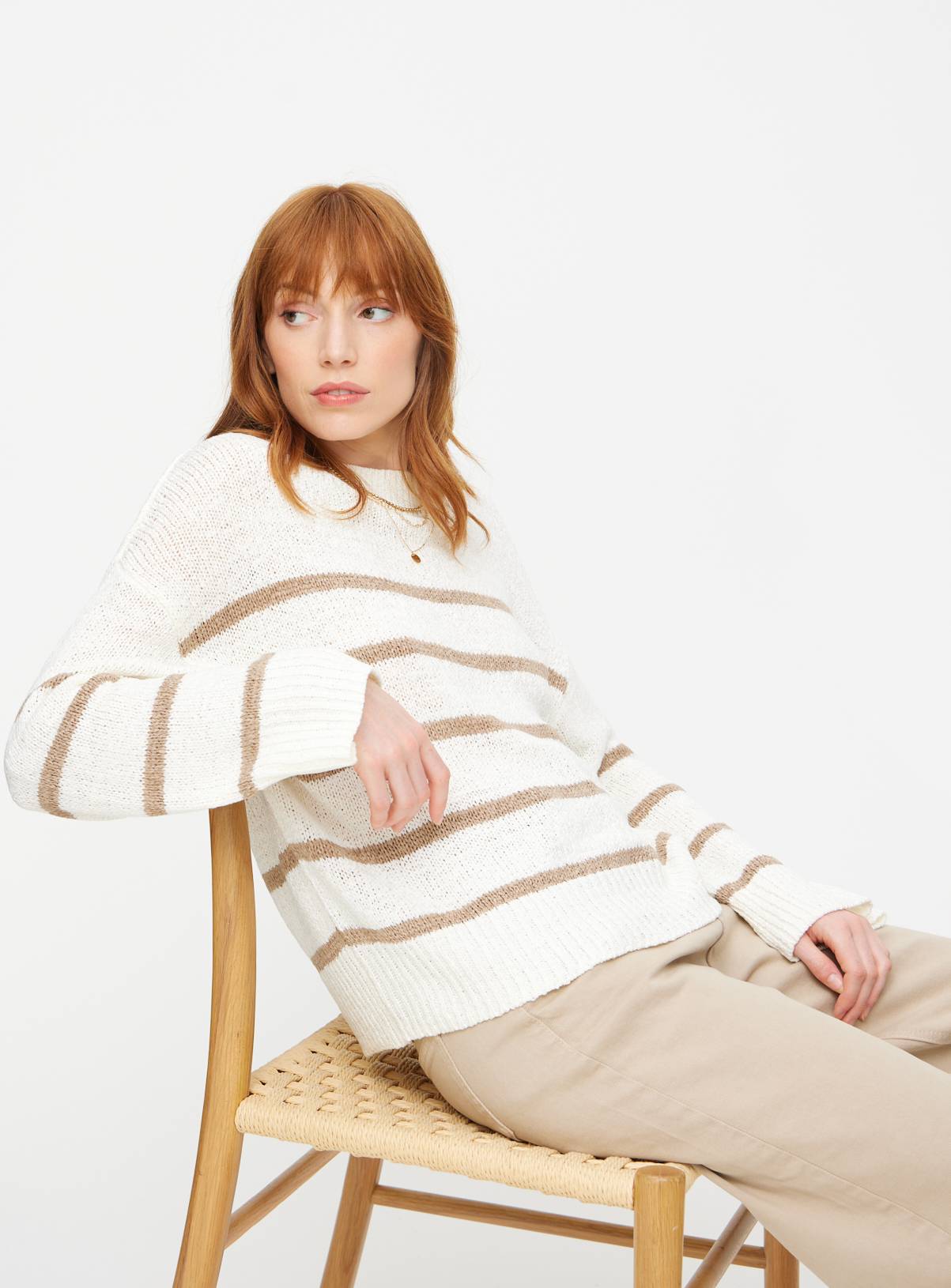 Cream Stripe Cropped Tape Yarn Jumper 16 - Image 1